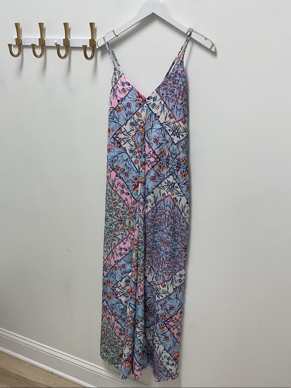 Steve Madden Floral Patchwork Maxi Slip Chase Dress in Pink & Blue